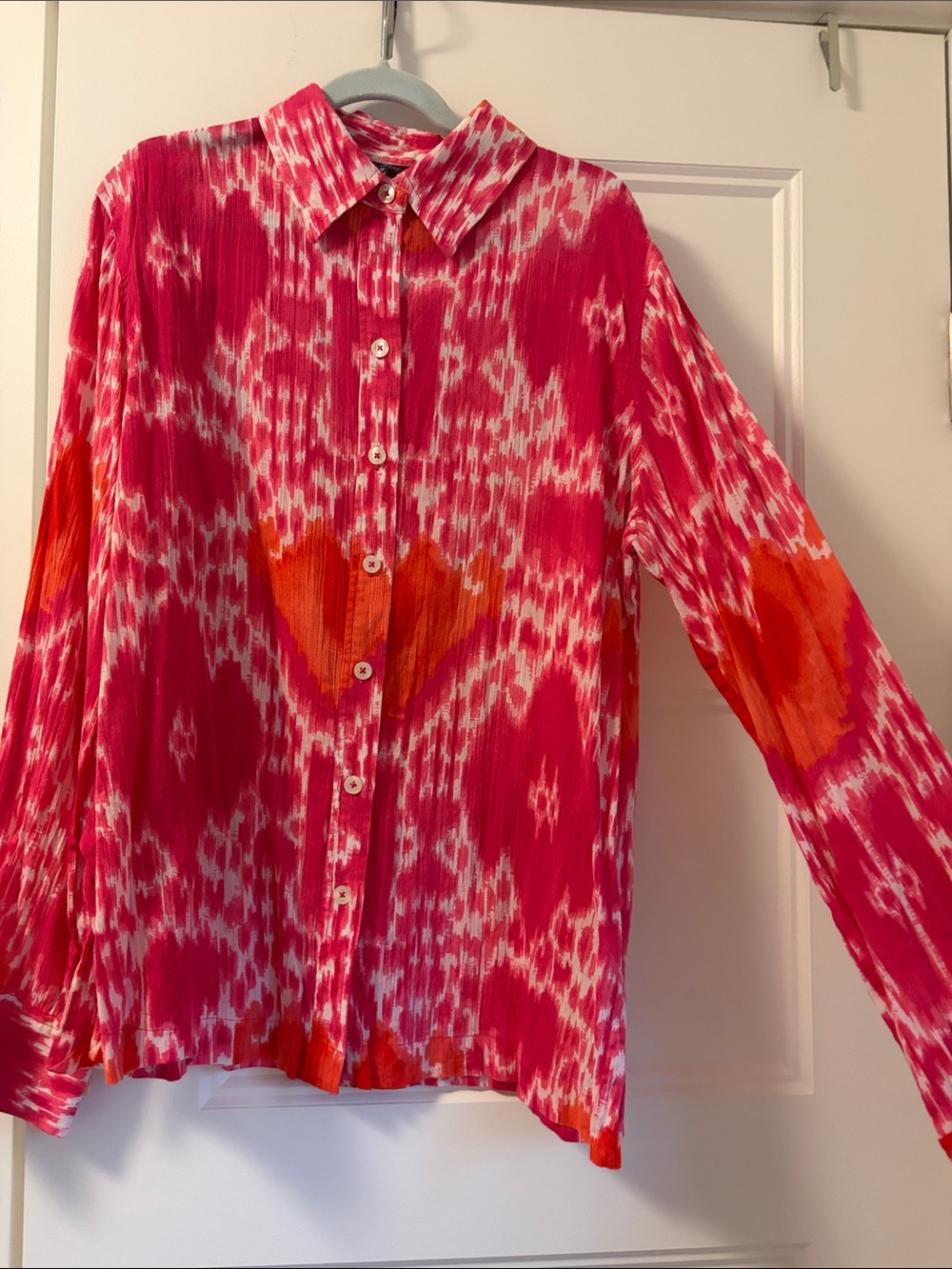 Jones New York Pink & Orange Patterned Button-Up Blouse